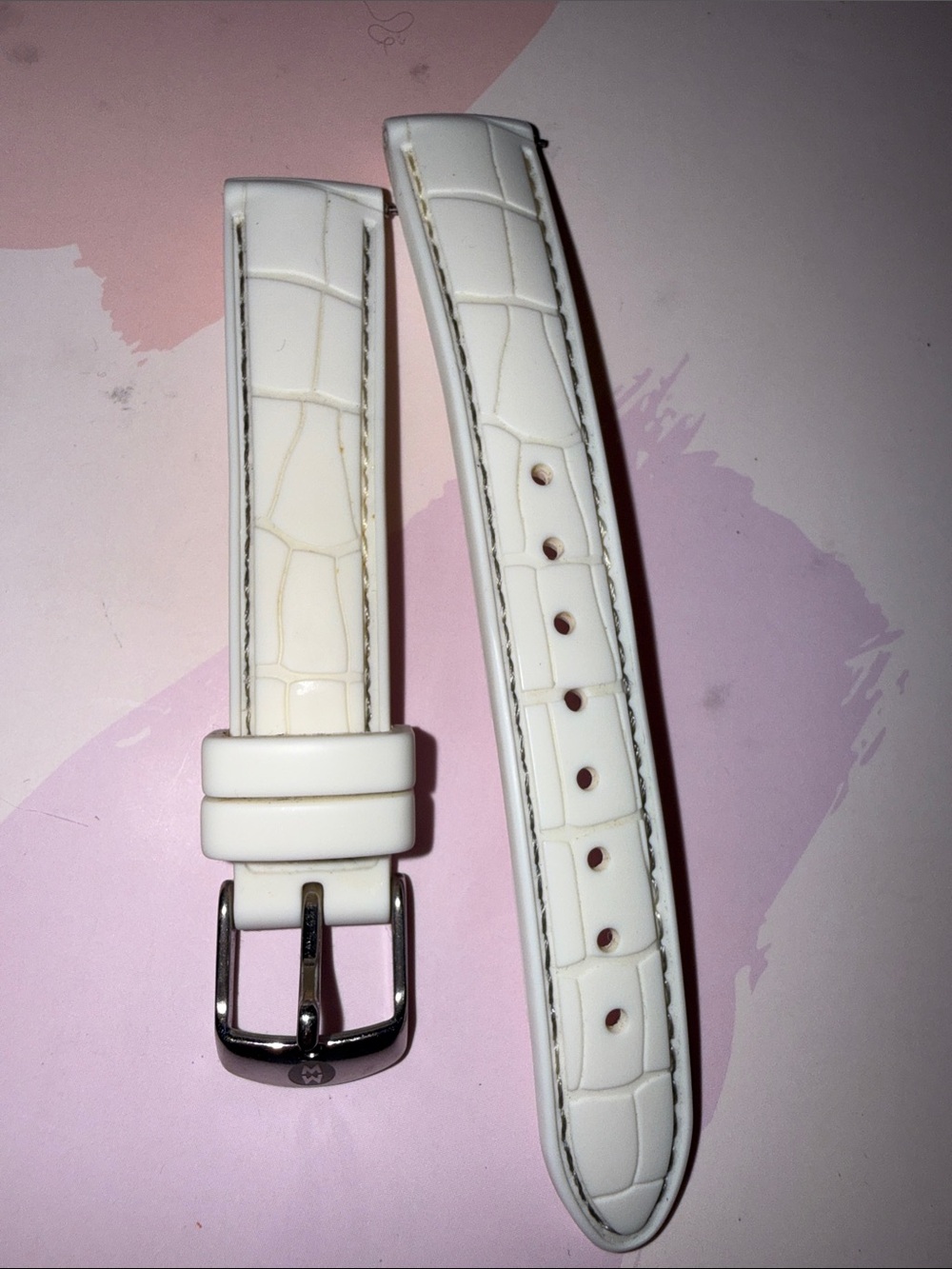 Authentic Michele White Silicone Watch Strap w/ Croc-embossed look. EUC